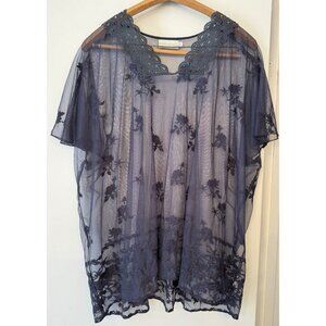 4 Love and Liberty Johnny Was Navy Embroidered Sheer Mesh Boho Small Tunic Top